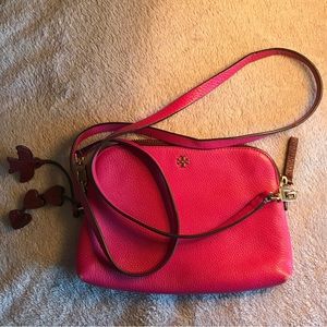 Tory Burch Peace Crossbody Purse Heart Bird Charm Hot Pink
